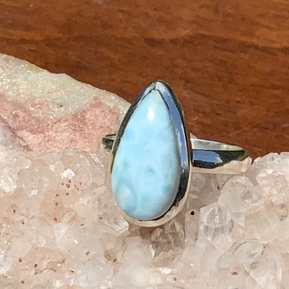 NATURAL LARIMAR 925 STERLING SILVER RING, SIZE 10